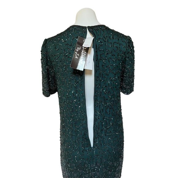 Vintage 90s NWT Beaded Sequin Soutache Cocktail Dress Emerald Green Size S/M - Picture 8 of 12